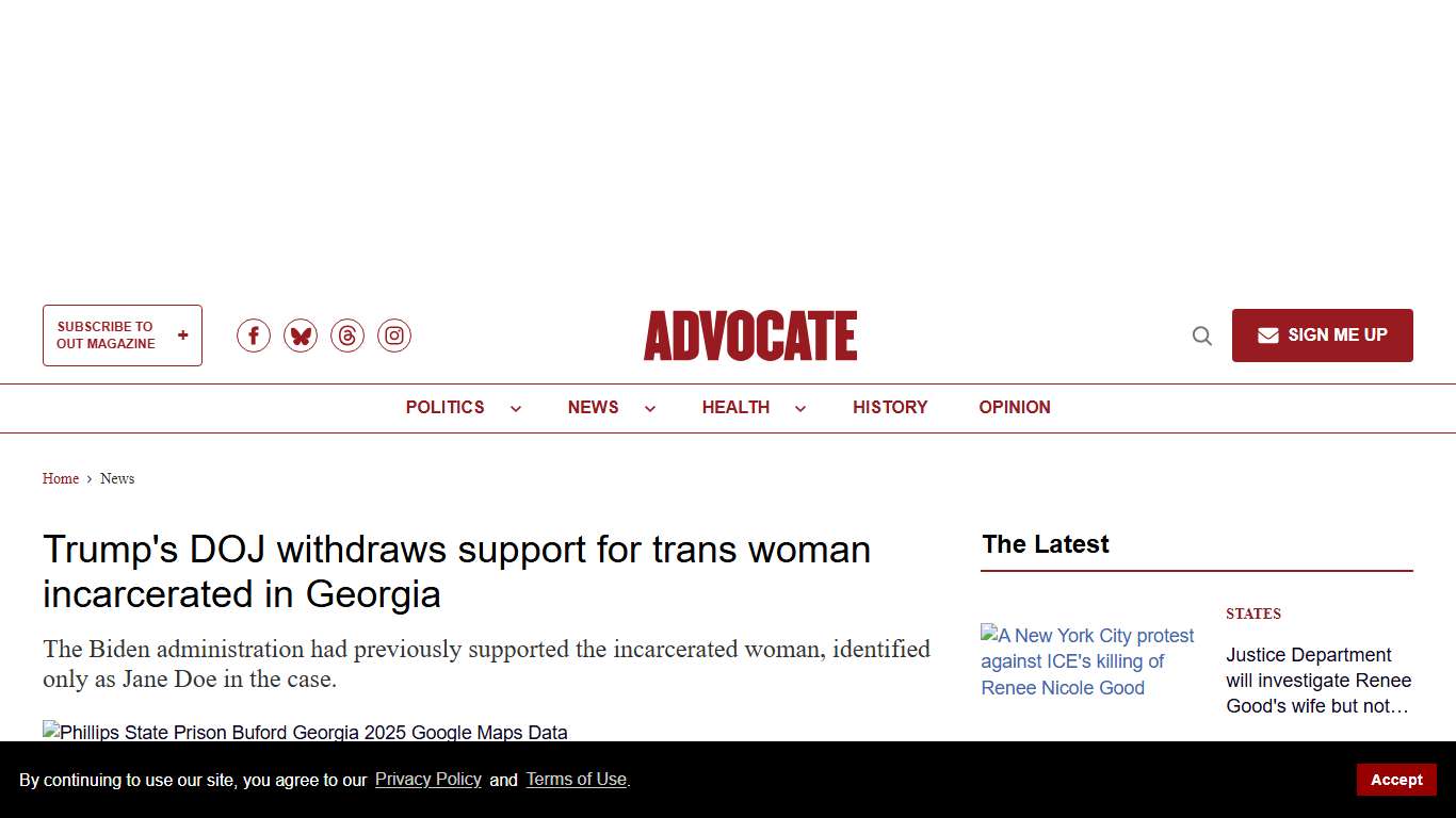 DOJ withdraws support for trans woman prisoner in Georgia | Advocate.com